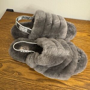 UGG Charcoal Plush Kids/Women's Slippers NWT